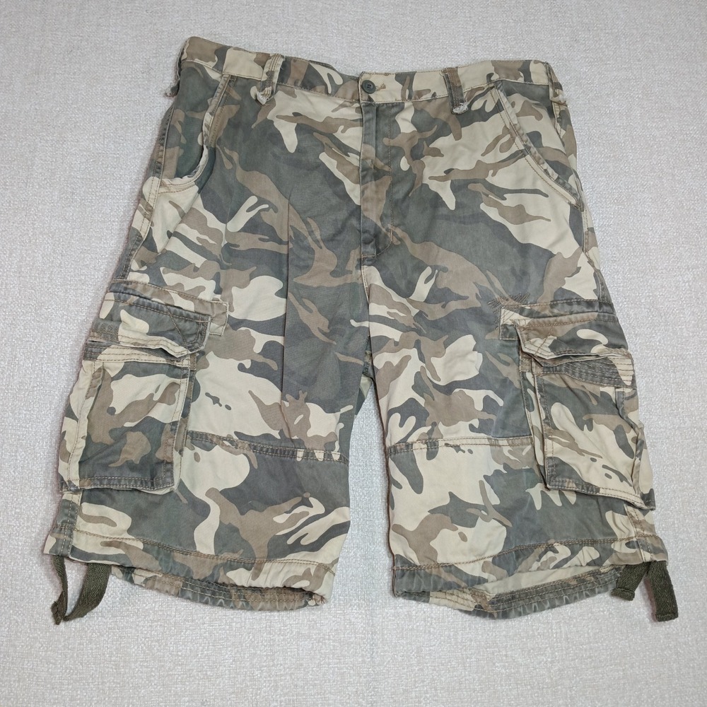 Jordan Craig Mens 34 Camo Cargo Shorts Green Brown Cotton Relaxed Fit Hunting